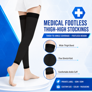 Bas de <span class=keywords><strong>contention</strong></span> médicaux sans pieds, hauteur cuisse, avec large <span class=keywords><strong>bande</strong></span> élastique pour la vente en gros OEM - Product Image 1