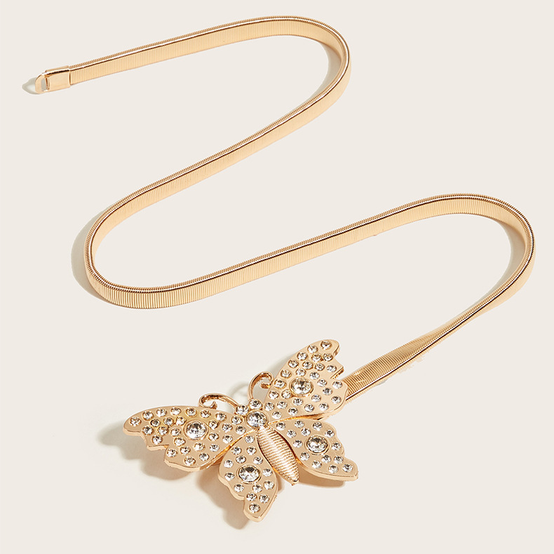 Metal Spring Belt - 18K Gold Plated Butterfly Chain Belt display picture 1