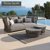 Ensemble de canapés d'extérieur modernes en aluminium tressé avec corde, résistants aux intempéries et aux UV, avec table d'appoint à plateau en granit pour jardins