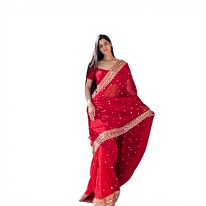 TENNECY Tibby Silk Floor-Length <b>Saree</b> <b>Blouse</b> Piece Women Traditional Gujarati Indian Wedding Diwali Party Wear Reversible All - Product Image 1