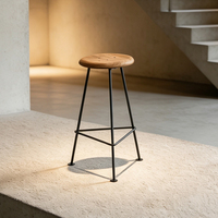 Tabouret de bar moderne en métal avec assise en bois de frêne massif, chaise de comptoir réglable pour îlot de cuisine et bar à domicile