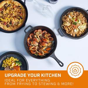 Set di pentole e padelle Pre-stagionate 6 pezzi doppio forno olandese Crockpot in ghisa e padella quadrata con coperchio pentole da esterno - Product Image 4