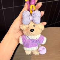 Porte-clés en peluche chien Teddy mignon et coloré avec nœud, pendentif animal de dessin animé pour sac à dos, décoration suspendue, cadeau de Noël et d'anniversaire