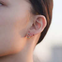 Boucles d'oreilles clous circulaires ajourées en zircon couleur or K pour femmes, en argent sterling 925, style rétro, incrustées de diamants, arc-en-ciel