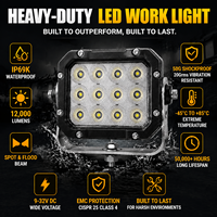 Projecteur de travail LED robuste 120W, certifié IP69K, résistant aux tests de pulvérisation de sel, pour tracteurs, bulldozers et niveleuses
