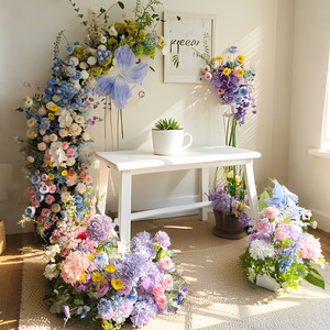 Décoration de scène de jardin Monet avec des roses artificielles, art floral, ensemble pour café, vitrine de magasin, paysage en plastique et soie - Product Image 5