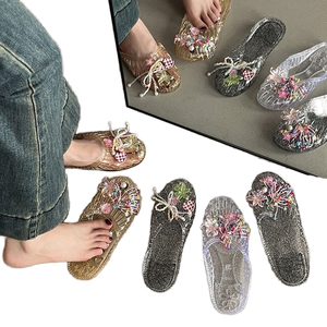 2026 New French Style <b>Open</b> <b>Toe</b> <b>Platform</b> Sandals Women PVC Slip-On Low <b>Heel</b> Fashion Trend Elegant Summer Outdoor Beach Black - Product Image 5