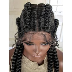 Оптовая цена 36 дюймов длинный голландский плетеный синтетический парик 13x1 фронтальный парик на сетке для черных женщин для ежедневного использования - Product Image 3