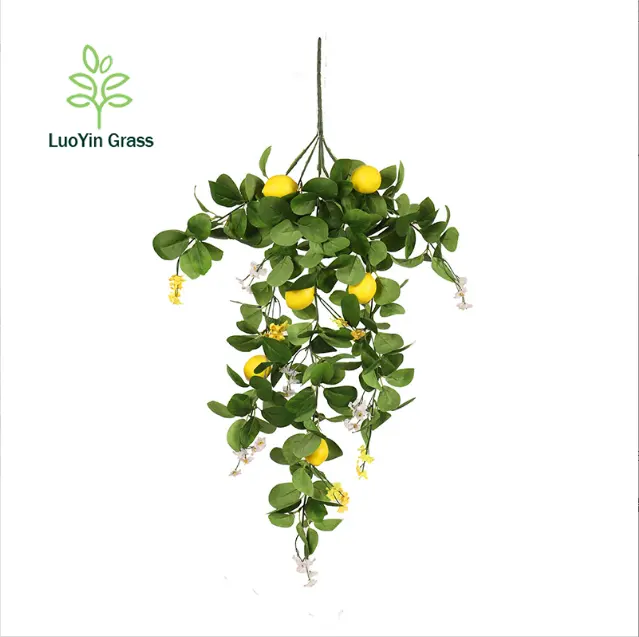 Nuovo limone artificiale rattan appeso a parete foglie verdi e piante verdi vite artificiale con fiori di seta gialli e bianchi