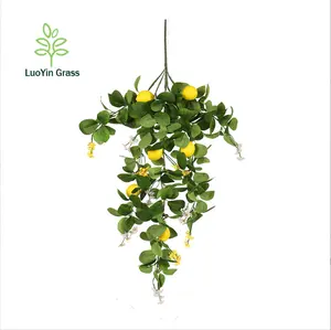 New artificial lemon rattan wall hanging green leaves and green plants artificial vine with yellow and white silk flowers