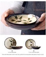 Ensemble de vaisselle en céramique et bambou peint à la main japonais, vente en gros, style vintage zen, assiettes et bols en porcelaine pour restaurant et maison