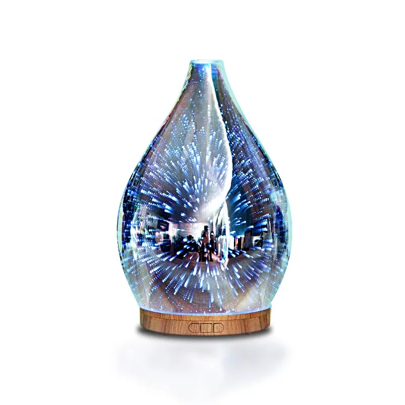 New Manufacturer Wholesale 3D Flame glass & wooden fragrance diffuser aroma diffuser rotary essential oil diffuser