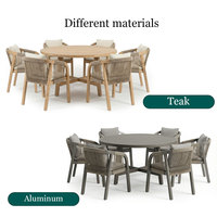 Ensemble de table et chaises de patio extérieur en bois de teck pour table de jardin ronde de balcon avec 6 chaises pour villa ou salle de bain