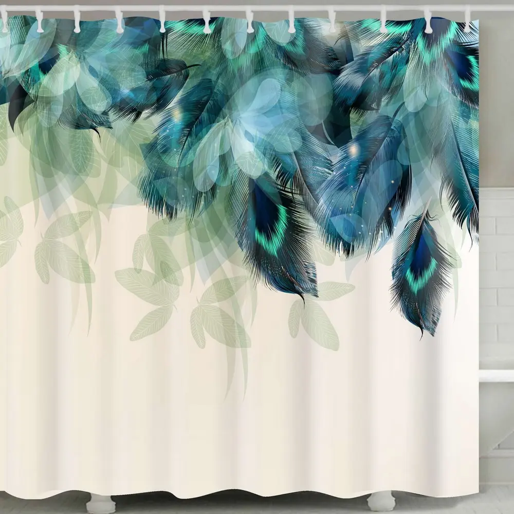 Amazon Top vendedor 3D Digital impresión de tela de poliéster impermeable Cortina de ducha con ganchos