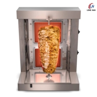 Mesin Panggang Vertikal Otomatis 2 Tungku dengan 10 Tusuk Sate Samping untuk Doner Kebab Shawarma, Pemanggang Gas