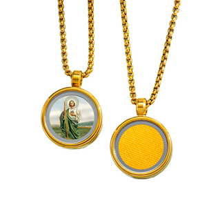 GIVELUCK Ciondolo <span class=keywords><strong>Cristiano</strong></span> 3D Dipinto a Mano di <span class=keywords><strong>San</strong></span> Giuda Taddeo Tsatsa, Collana Unisex in Acciaio Inossidabile Placcato Oro 18K con Resina - Product Image 1