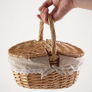 <span class=keywords><strong>Panier</strong></span> de pique-nique en osier fait main pour le camping en plein air, <span class=keywords><strong>panier</strong></span> de rangement en saule naturel tressé avec couvercle et poignée - Product Image 5