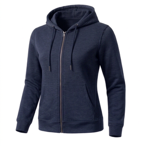 Sudadera con Capucha y Cierre para Mujer, Color Sólido, Manga Larga, Tejido de Algodón, Informal, para Otoño - Product Image 1