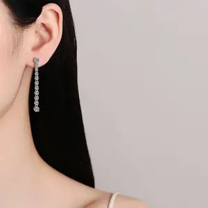 Tối giản tua quần vợt thiết kế bông tai phòng thí nghiệm phát triển kim cương moissanite đồ trang sức mỹ 925 Sterling Bạc Thời Trang Bông Tai Studs