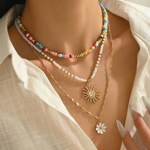 Collar con colgante de estrella de mar y cuentas de estilo bohemio europeo y americano, retro, multicapa, redondo, para clavícula - Product Image 3