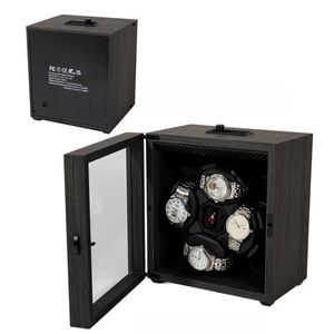 Boîte à remontoir automatique pour montres, 4 emplacements, en placage de bois de santal noir, entièrement intelligente, silencieuse et active - Product Image 1
