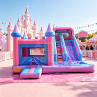 Château gonflable sur le thème de la princesse pastel, avec piscine et toboggan, certifié CE, garantie 3 ans, pour 5 à 10 enfants, extérieur