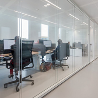 Modern Frameless Clear Transparent Glass Partition Wall Sound Absorption for Office School Warehouse Workshop-Movable Modular