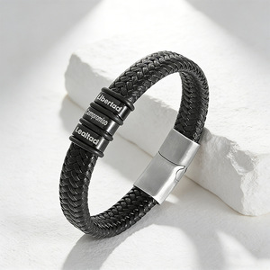 Men's <b>Leather</b> <b>Bracelet</b> Stainless Steel Magnetic Closure Black Woven Design Gift Jewelry 7.5in 8.5in 9in Fashion Cuff <b>Bracelet</b> - Product Image 1