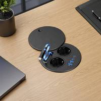 Prise de bureau ronde rétractable intégrée EU 7-en-1, câble USB-C PD 35W, 2 prises AC, 2 ports USB-A, couvercle magnétique