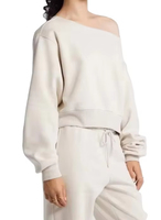 Sweat-shirt asymétrique pour femme, coupe courte, épaules tombantes, couleur unie, manches longues, style oversize