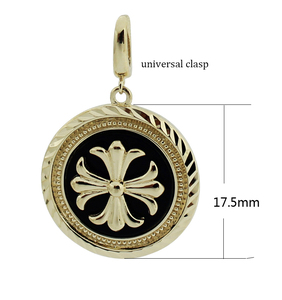 Collana con ciondolo in oro 14K da donna Vintage sfaccettato onice nero rotondo ciondolo con chiusura universale per aragosta - Product Image 6