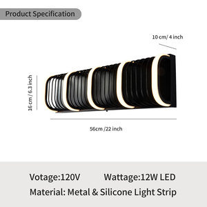 PW24002-560 New 110-240V Matt Black LED Metal Silicone Strip Industrial Wall Lamp Decorative Living Room <b>Lighting</b> 3000K Warm - Product Image 3