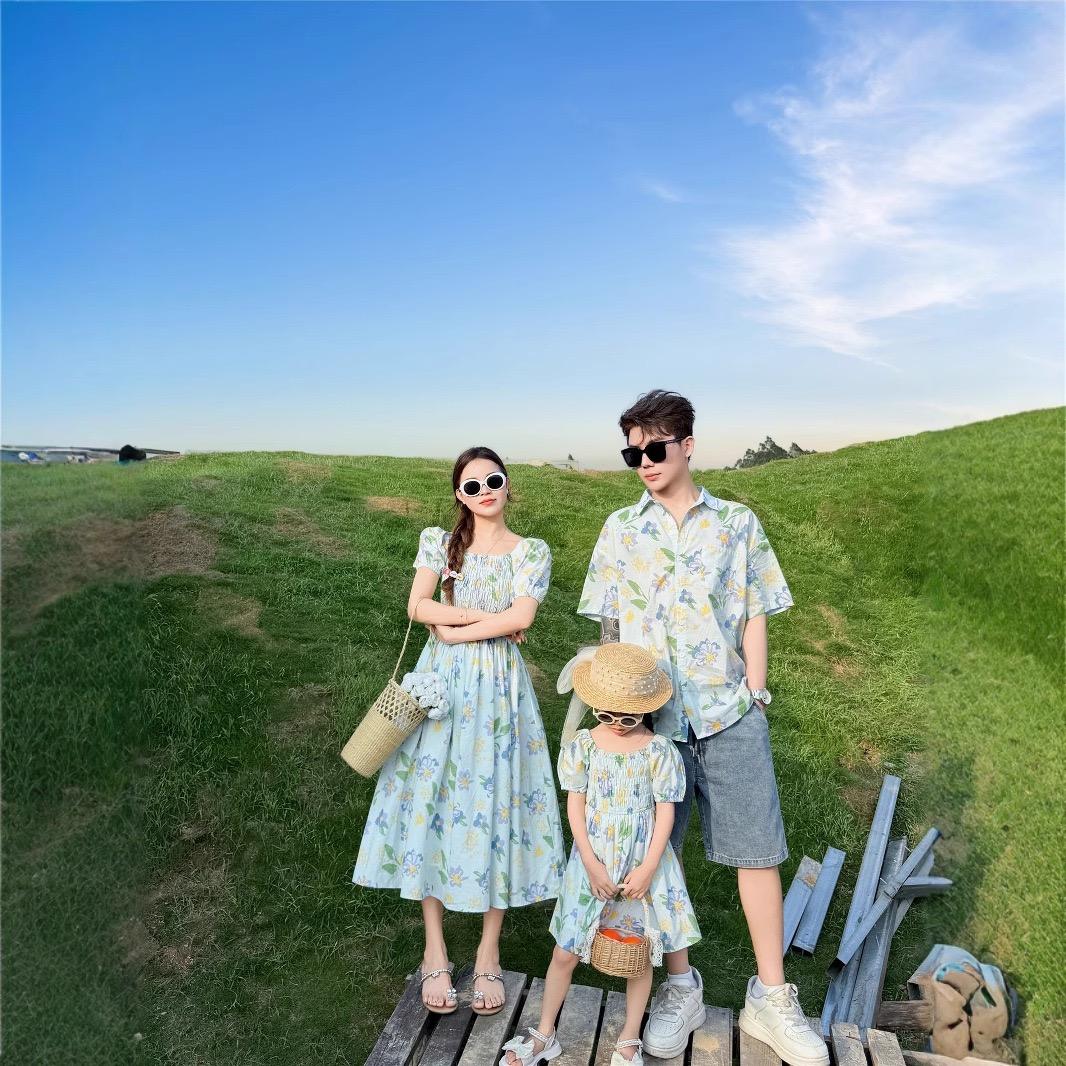 2025 Summer Mom and Me French Resort Style Floral Shirt and