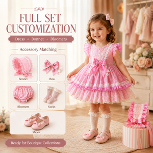Robe de princesse pour fillettes, col rond à volants, collection automne-printemps, vente en gros de vêtements pour enfants, robes de fête pour enfants, style espagnol - Product Image 2