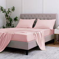 Ensemble de draps en coton 4 pièces Cloudland, coton égyptien 300TC, uni, plié, taille Queen, rose