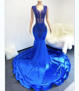 Ocstrade pakaian panggung biru mewah Vestidos Largos gaun Prom Vestidos De Fiesta Largo Quinceanera gaun Maxi gaun pesta berlian imitasi