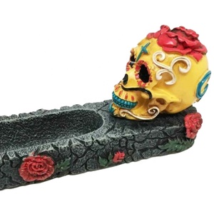 Quemador de incienso de figurita de cabeza de calavera de colores Mexicanos de poliresina personalizado rojo amarillo Día de los muertos soporte de palo de incienso