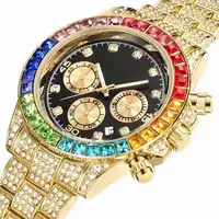 Sıcak satış Hip Hop erkekler elmas buzlu Out izle renk taklidi parlak lüks moda erkekler için saatler