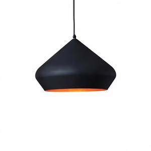 Contemporary Black Orange Finish Brass Pendant Hanging Ceiling <b>Light</b> <b>LED</b> Dimmable Easy Installation <b>Round</b> Shade 80 CRI - Product Image 1