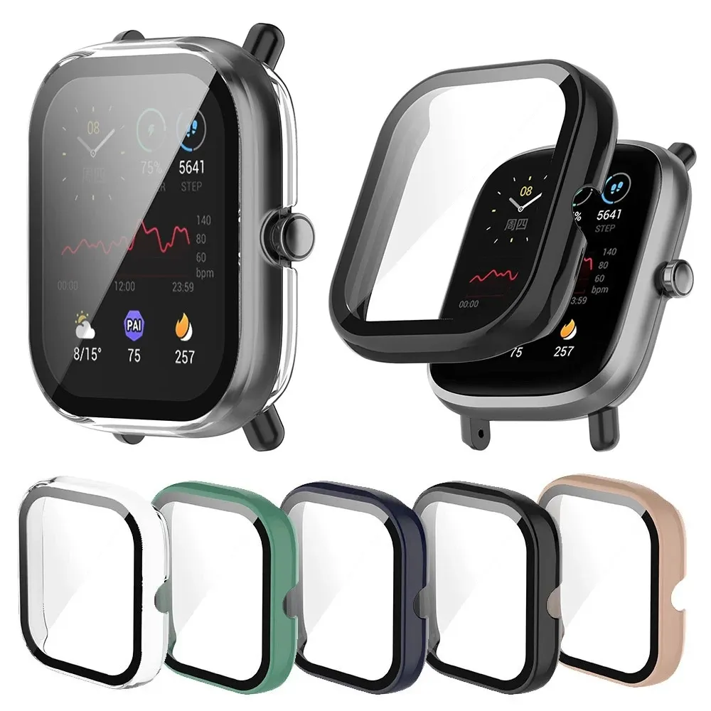 Smartwatch Full Screen Protector Shell with Tempered Glass Film for Amazfit Bip U/Bip U Pro/Pop/Pop Pro PC Watch Protective Case