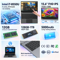 Laptop Layar Sentuh IPS FHD 15.6" Tersedia OEM, Intel i7-8550U, RAM 12GB DDR3, SSD Opsional, Baterai 5000mAh, Webcam HD