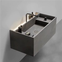 Comptoirs en pierre frittée de marbre gris béton moderne, surface solide, meuble-lavabo intégré, LED, résistant à l'eau