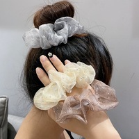 Yüksek kaliteli at kuyruğu tutucu buruşuk saç kravat elastik Hairbands fransız zirkon katı organze Rhinestone düz saç Scrunchies