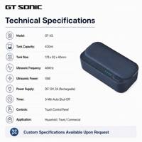 GTSONIC GT-X5 Pembersih Ultrasonik Rumah Tangga Digital Timer Perhiasan Kacamata Mini Baja Tahan Karat 46kHz Bertenaga Baterai Genggam