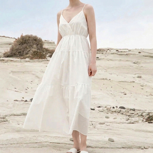 Vestido Largo de Verano para Mujer Enyami, con Tirantes Finos, de Algodón, Escote en V Profundo, Sin Mangas, con Lazos en la Espalda, Informal, para Estar en <span class=keywords><strong>Casa</strong></span> o la Playa - Product Image 4
