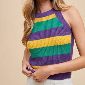 Tùy Chỉnh Bán Buôn Mardi Gras Của Phụ Nữ Mùa Hè Sọc Halter Cổ Áo Len Đan <span class=keywords><strong>Tank</strong></span> Top Nhà Sản Xuất - Product Image 3