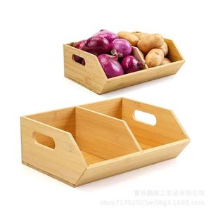 Wooden <b>Storage</b> <b>Tray</b> Rectangle Stackable With Handles For Kitchen Food Container Unfinished Standing Type - Product Image 5