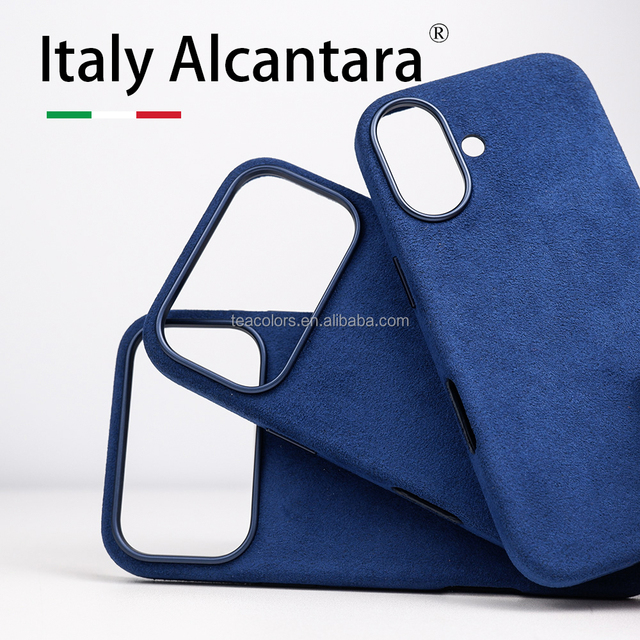 Customer Alcantara Material Blue Luxury Genuine Leather Phone Case with Strong Magnetic for iPhone 17 18 Pro Max