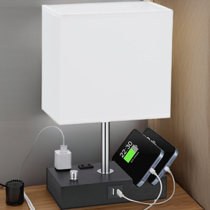 Lámpara de mesa LED moderna para sala de lectura, nuevo diseño, pantalla de tela, estación de cargador inalámbrico inteligente, AC, decoración de cabecera de dormitorio Simple - Product Image 3