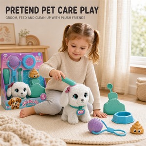 SY Nouveauté : Ensemble de jouets interactifs en peluche chiot qui fait <span class=keywords><strong>des</strong></span> crottes avec accessoires de toilettage et boîte de transport pour jeu de rôle pour enfants - Product Image 2